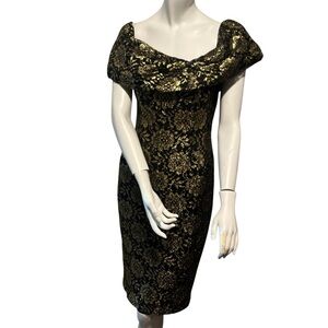 Vintage 80s gold + black brocade cocktail dress ✨